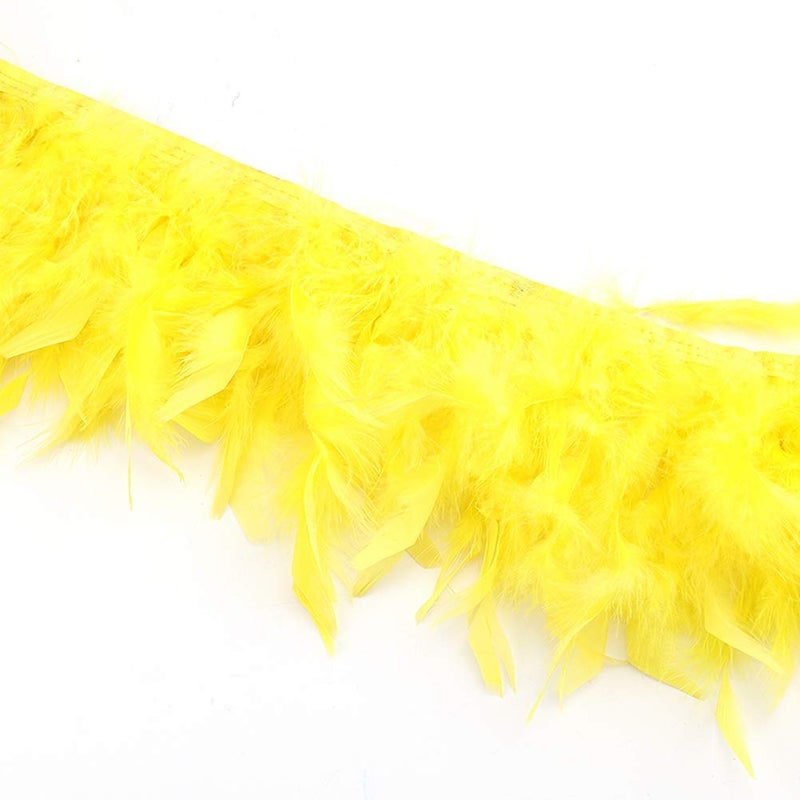 KOLIGHT Pack of 2 Yards Natural Dyed Turkey Flakes Feathers 4~6inch Fringe Trim DIY Dress Crafts Costumes Decoration (Yellow) - Image 1